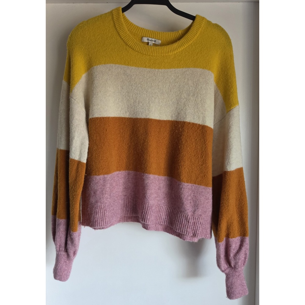 Madewell Striped Crew Neck Pullover Sweater Womens M Yellow Pink Orange White
